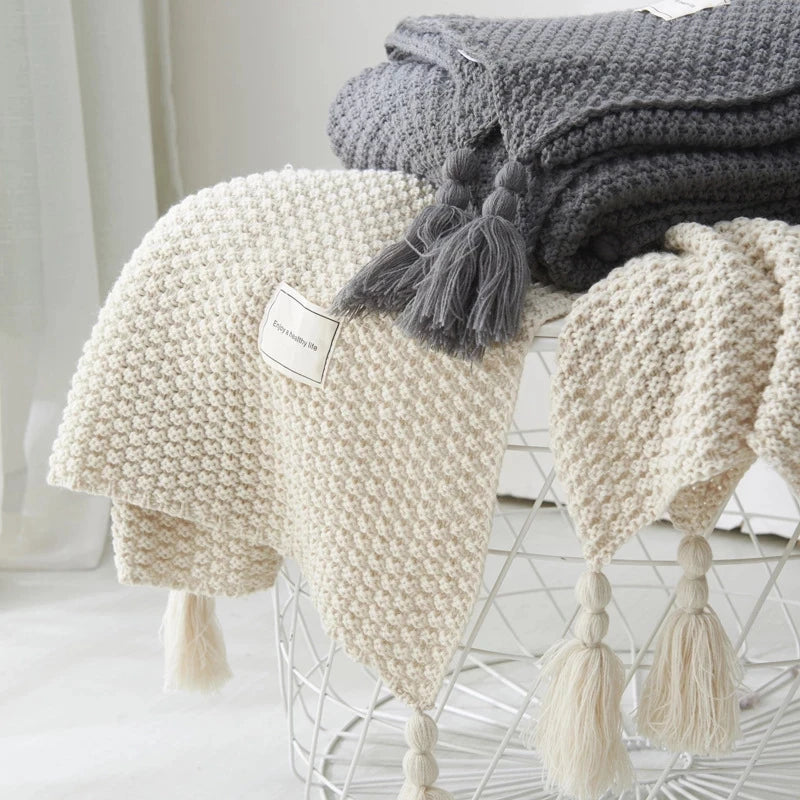 Nordic Wool Blanket Sofa Tassel Knitted Ball Super Warm Cozy Throw Blankets For Office Siesta Air-conditioner Bedspread Bedding