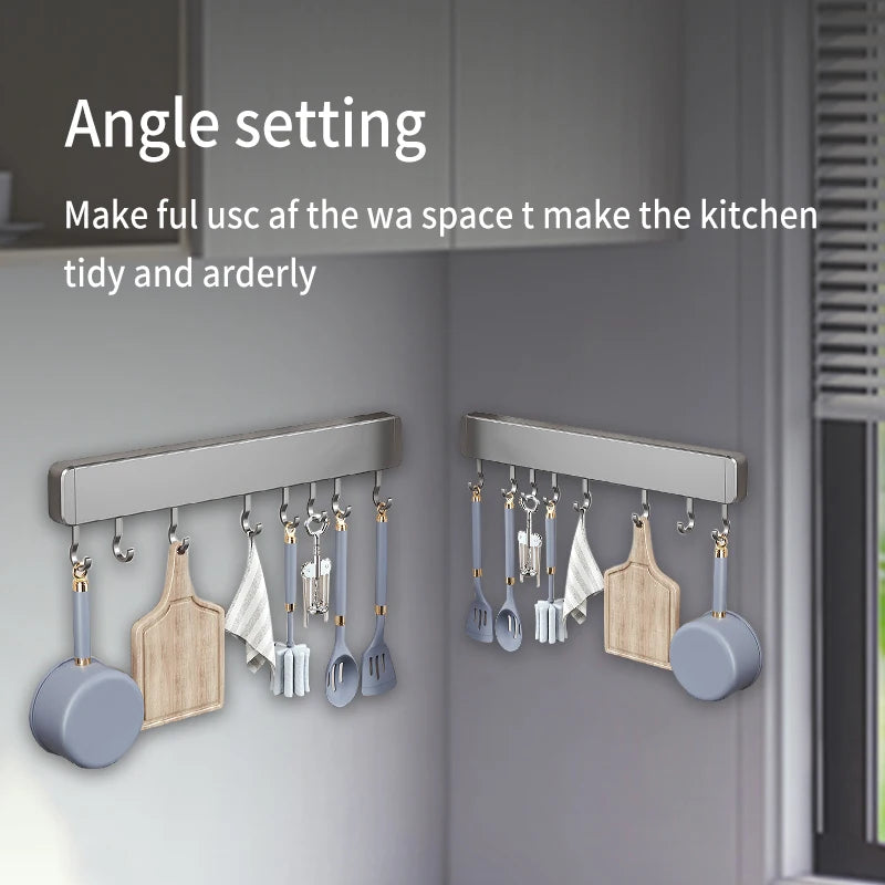 Køkkenopbevaringsstativ Ikke-perforerede hylder Vægmonteret med bevægelig krokke Spoon Holder Organizer Kitchen Geatensil Tilbehør