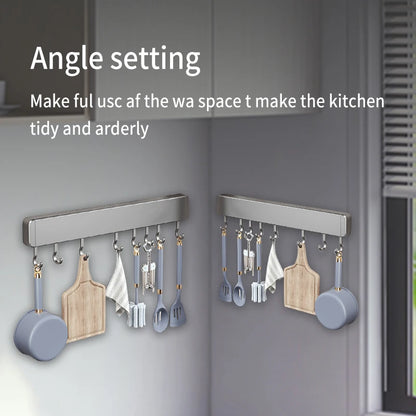 Køkkenopbevaringsstativ Ikke-perforerede hylder Vægmonteret med bevægelig krokke Spoon Holder Organizer Kitchen Geatensil Tilbehør