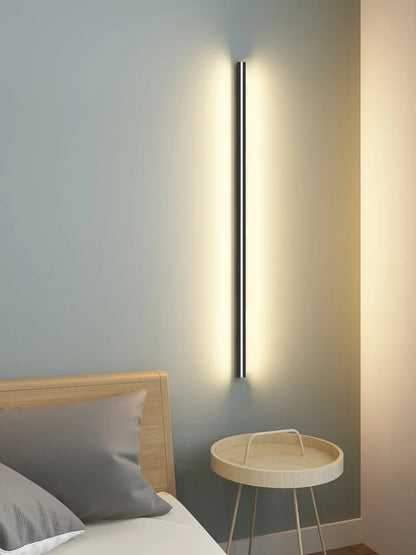 Wandlampe Schlafzimmer Nachtleuchte Nordische dekorative Leuchten Line Minimalist Long Strip Schwarzer Hintergrund Wandleuchte