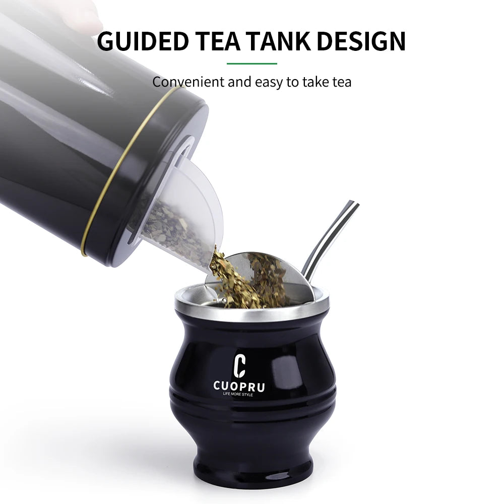 6 in 1 Yerba Mate Cup Set, Include Double-Wall Stainless Steel Mate Gourd, Tea Shaper set, Bombilla Straws, Brush, and Tea Cans