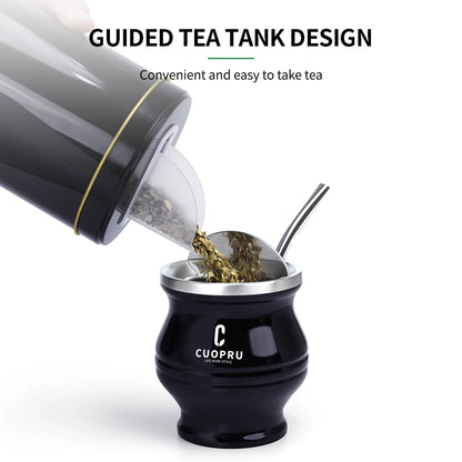 6 in 1 Yerba Mate Cup Set, Include Double-Wall Stainless Steel Mate Gourd, Tea Shaper set, Bombilla Straws, Brush, and Tea Cans