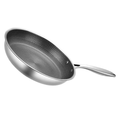 Stainless Steel Wok Non Stick Honeycomb Double Sided Stir-fry Pan Non-stick Cookware Cooker New