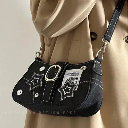 Y2k mode dames handtassen sterren patroon coole meisjes onderarm tas mode canvas vrouwelijke kleine schoudertassen ketting tote portemonnees