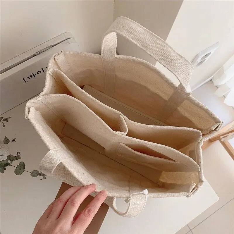 Women's Casual Canvas Handbag Multi-Pocket stor kapasitet totalpose justerbar skulder stropp casual skulder shopper bag hunn