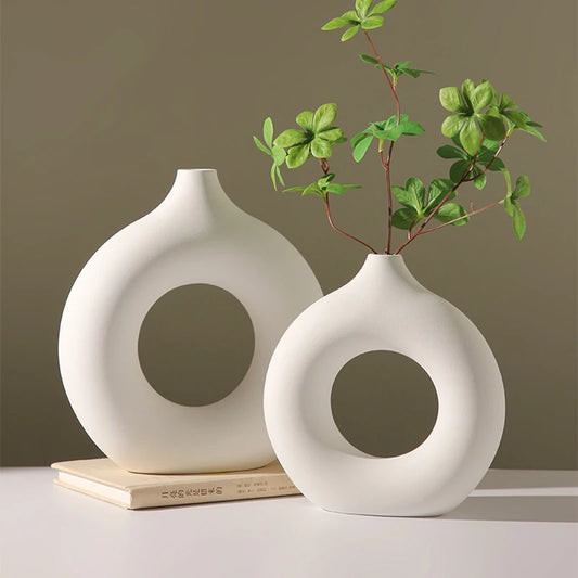 Nordic White Flower Vase Designed Plastic Plant Pot Flower Bud Bottle Weeding Vases Table Desktop Ornaments Living Room Decor꽃병