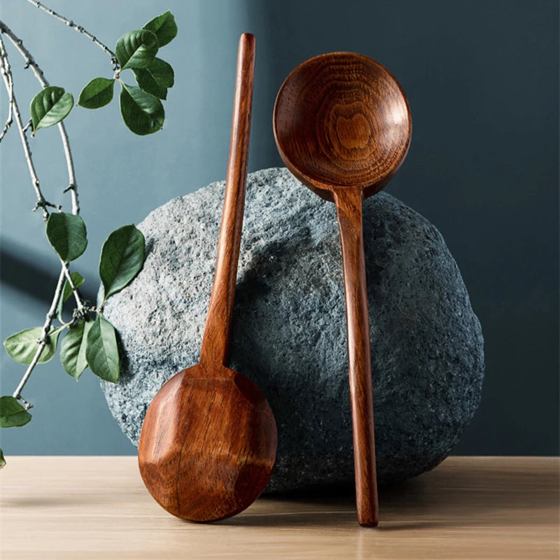 Novo alça longa ramen colher de madeira colher japonês utensílios de cozinha