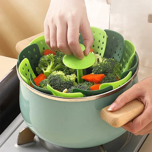 Cookware Plastic Steaming Food Basket Mesh Silicone Faucet Steamer Folding Food Vegetable Vapor Cooker Dish Foldable Steamer
