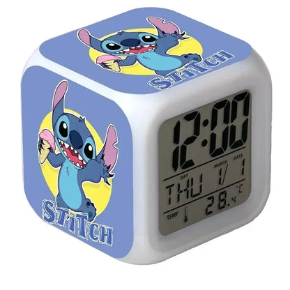 Stitch Disney Lilo&Stitch 7color Variable Alarm Clock Anime Cartoon Cute PVC Stitchs Figure Toy for Kids Birthday Family Gift