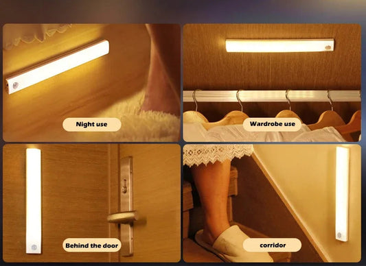 1pc Wireless Rechargeable LED Motion Sensor Cabinet Light - Ideal for Closet, Kitchen, Wardrobe, Stairs - Battery Operated Night