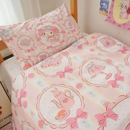 Kawaii pussilakana Sanrio anime sarjakuva Melody Cinnamoroll Kuromi Comforter Cover Sänve Lasten lasten tyttöjen sängyn sisustus