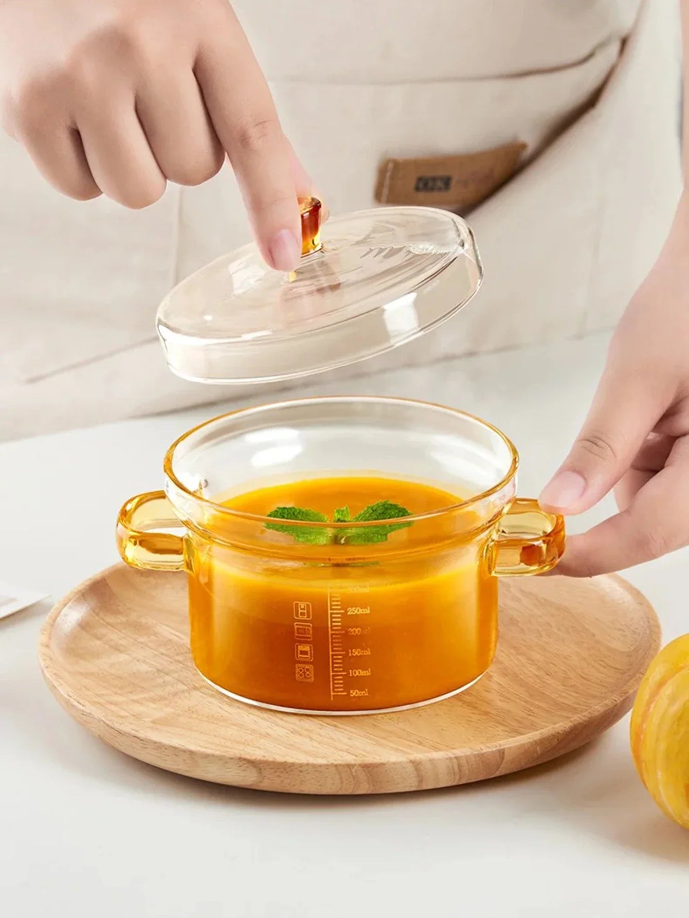 Tapa de olla de cocción resistente al calor con mango de cocinera de inducción a escala Lindo borosilicato alto Soithpot Kitchen comedor