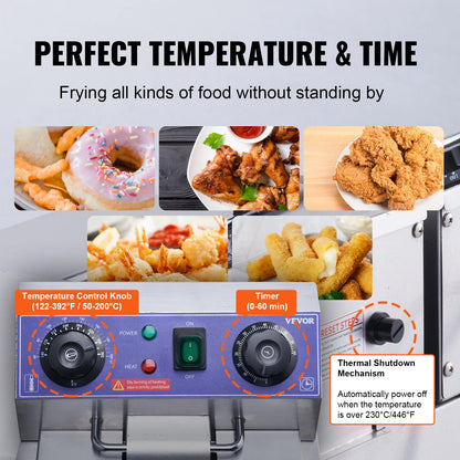 Vevor Commercial Electric Deep Fryer z podwójnymi zbiornikami 12L 3000W Stal nierdzewna Frytor Fryer na smażone frytki z kurczaka