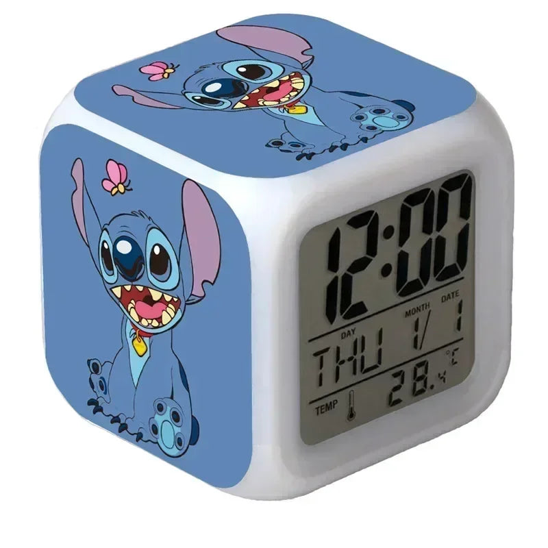 Stitch Disney Lilo&Stitch 7color Variable Alarm Clock Anime Cartoon Cute PVC Stitchs Figure Toy for Kids Birthday Family Gift