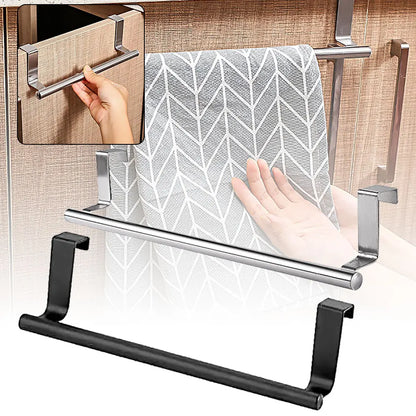 Estante de toalla sobre la puerta barra de toalla soporte colgante de acero inoxidable baño gabinete de cocina estante de trapo de toall