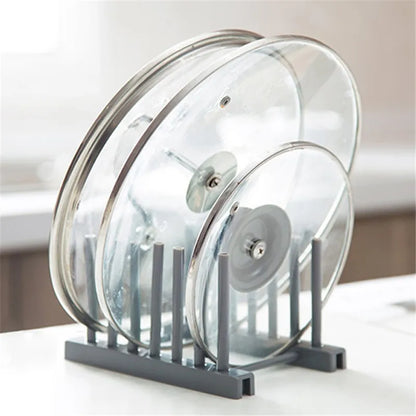 Køkkenarrangør Pot Låg Rack Rustfrit stål Spoon Holder Pot Låg Hylde Kogetskål Rack Pan Cover Stand Køkken Tilbehør