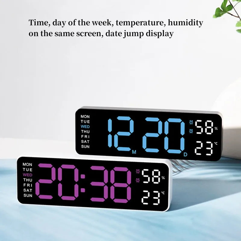 USB -driven stor digital väggklocka 9 tum Temperaturfuktighetsvecka Auto Dimmer bordsklocka Elektronisk LED -väckarklocka 12/24H