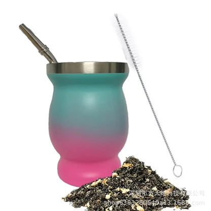 230ML Yerba Mate Cup Set Stainless Steel Includes Double Cleaning Brush Straw Anti Scalding Insulated Cup Home Teaware