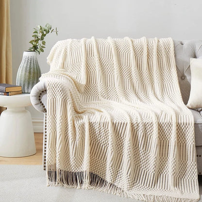 Hvid Boho kast tæpper struktureret store strikkede tæpper Chunky vintage luksus kast sengetæppet tæppe cover manta para sofá