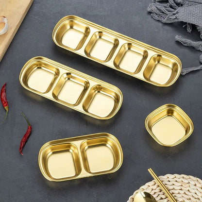 Korean Style Seasoning Dish Gold Silver Color Stainless Steel Barbecue Sauce Dish Plate Tableware BBQ Restaurant Kitchen Tool