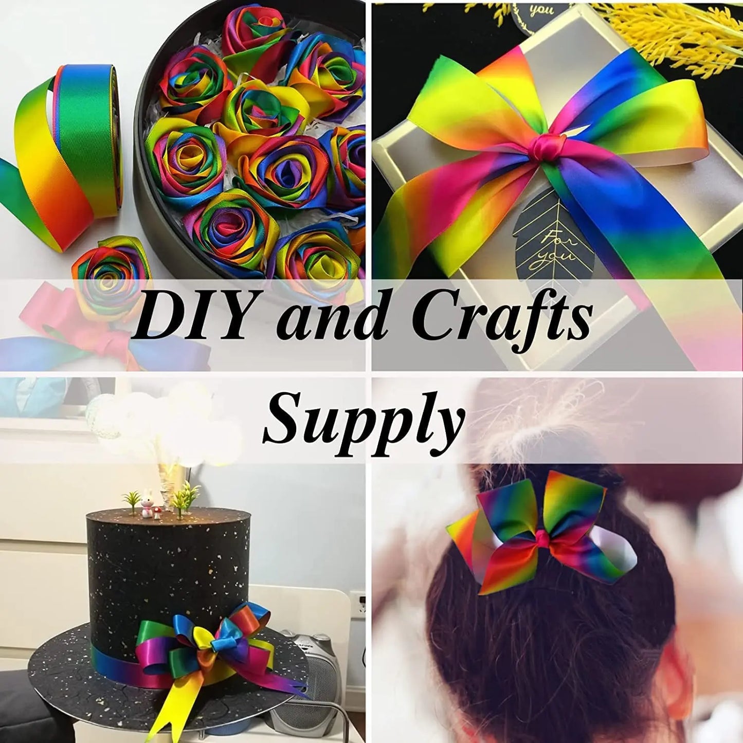 Rainbow Satin Ribbon Rainbow Farvet bånd til håndværk Gaveindpakning Pride fødselsdagsfest Dekoration DIY Rainbow Hair Bows - 5 Y