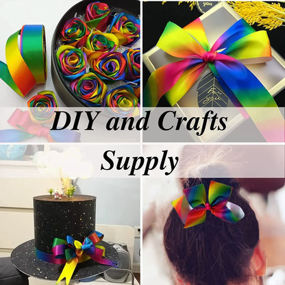 Rainbow Satin Ribbon Rainbow Farvet bånd til håndværk Gaveindpakning Pride fødselsdagsfest Dekoration DIY Rainbow Hair Bows - 5 Y