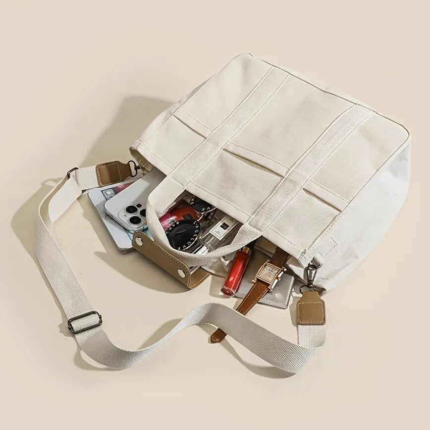 Women's Casual Canvas Handbag Multi-Pocket stor kapasitet totalpose justerbar skulder stropp casual skulder shopper bag hunn
