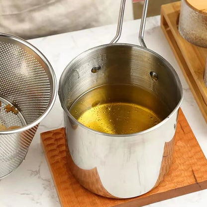 Deep Fryer 304 Frytkownica ze stali nierdzewnej z koszykiem smażącym Pomocniczy garnek do żywności do pogłębiania japońskich mleka