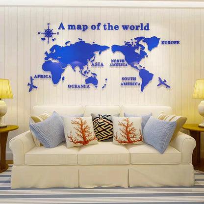 Carte du monde mur 3d Autocollants muraux en acrylique