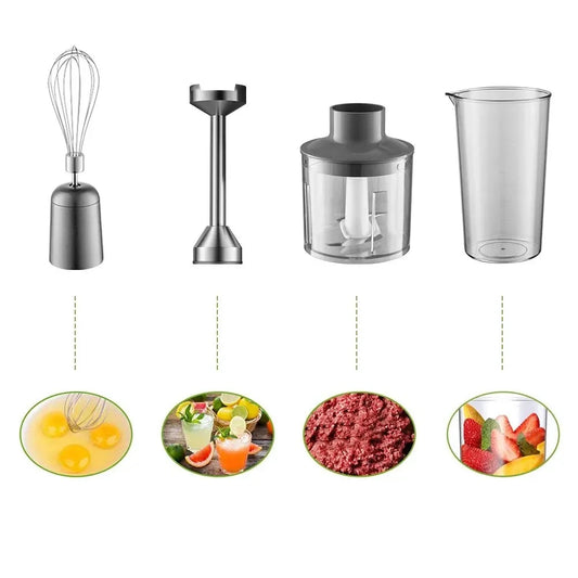 MIUI Hand Immersion Blender 1000W Powerful 4-in-1,Stainless Steel Stick Food Mixer,700ml Mixing Beaker,500ml Processor,Whisk