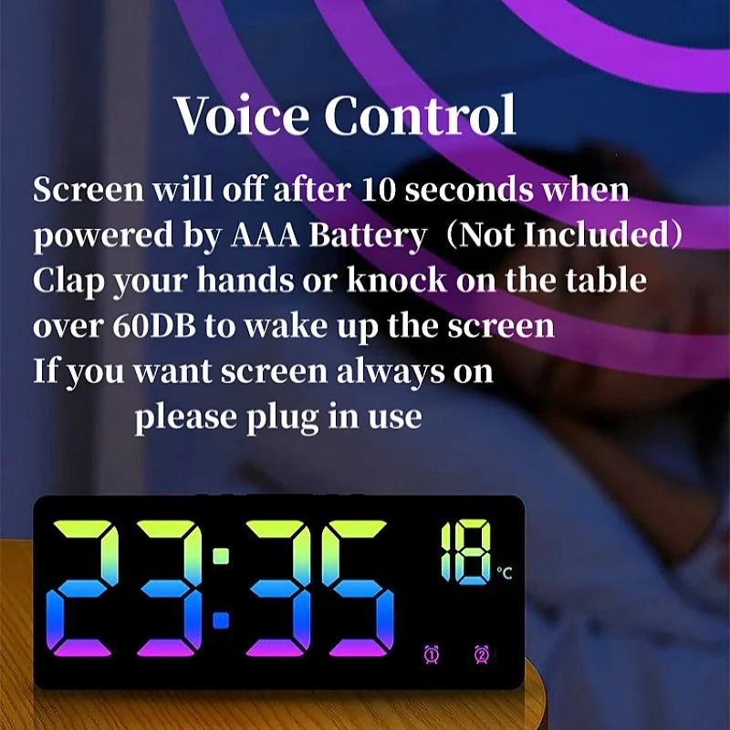 Contrôle vocal ALLOCHE ALLOCE DATÉRATURE numérique Date 2 Alarme USB alimentée toujours sur la snooze Table Clock Night Mode 12 / 24h Corloge LED
