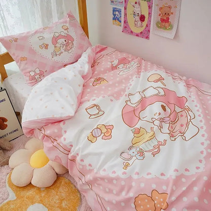 Kawaii pussilakana Sanrio anime sarjakuva Melody Cinnamoroll Kuromi Comforter Cover Sänve Lasten lasten tyttöjen sängyn sisustus