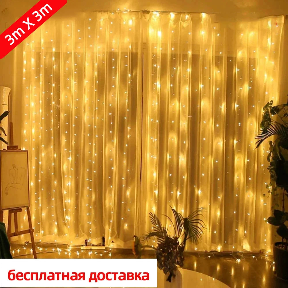 Коледна почивка LED декорация Светлини Приятна спалня струна гирлянда осветление светлини за завеси с дистанционно управление