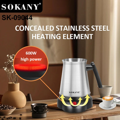Tyrkisk græsk kaffe Moka Tea Pot Maker Machine 800ml Bærbar elektrisk kedel 6 kopper Rustfrit stål Kogende vand 220V EU 전기포트