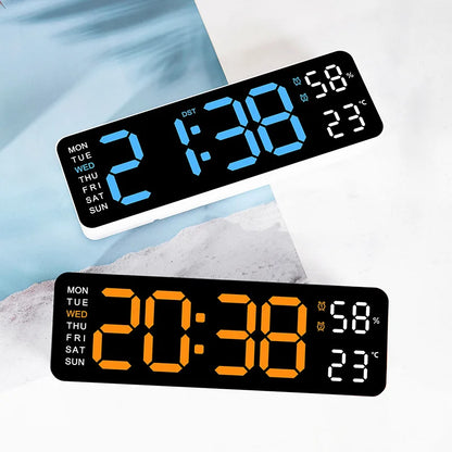 USB -driven stor digital väggklocka 9 tum Temperaturfuktighetsvecka Auto Dimmer bordsklocka Elektronisk LED -väckarklocka 12/24H