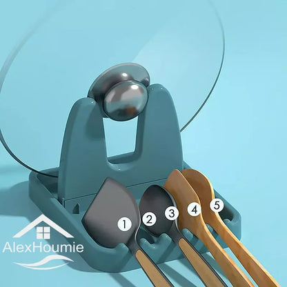 Foldbar gryde Låg Rack Plastic Spoon Holder Stand Køkkenarrangør til gaffel spatelstativ Pan Cover Hyldebordopbevaringsstativ