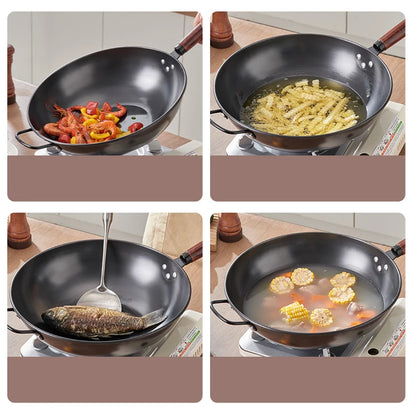Gianxi 30 cm køkken Husholdningskogepotter Stir-Fry Træhåndtag Pegepan Frying Pan og OK Non-Stick Cookware To Kitchen