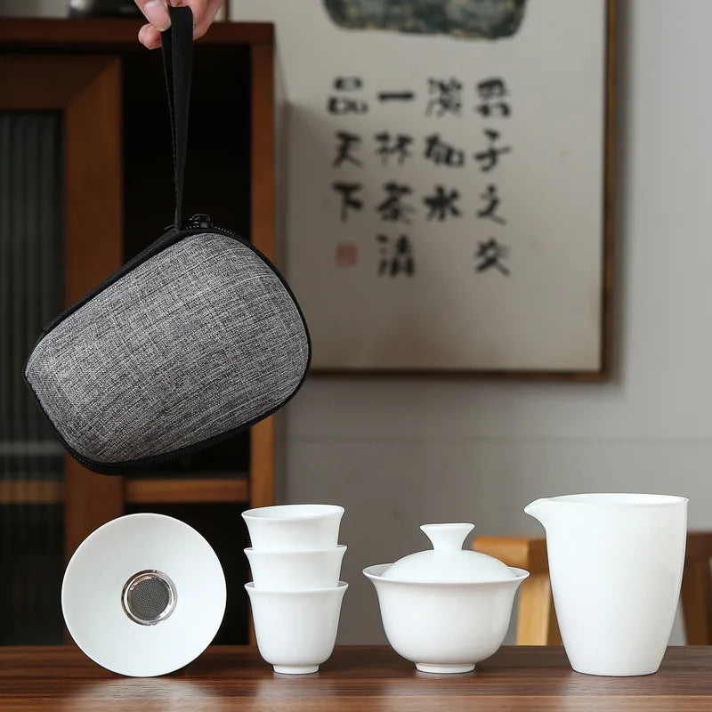 Porslinservice gaiwan tekoppar mugg av teceremoni tekanna kinesisk bärbar kung fu rese tepet keramik tekopp med filter