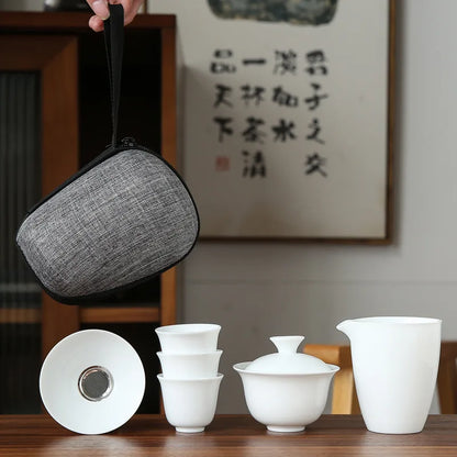 Porslinservice gaiwan tekoppar mugg av teceremoni tekanna kinesisk bärbar kung fu rese tepet keramik tekopp med filter