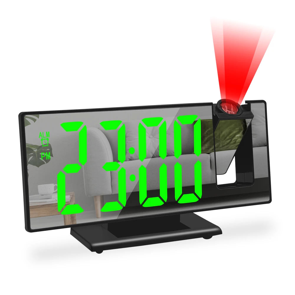 Ar USB darbināmu digitālo modinātāju 180 ° ARM Projekcijas modinātāja laika temperatūras temperatūras atlikšanas galda pulkstenis 12/24H projektora LED pulkstenis