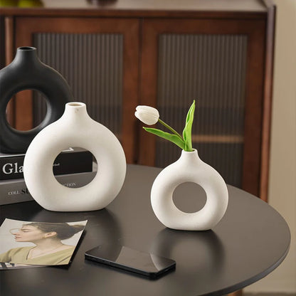 Nordic White Flower Vase Designed Plastic Plant Pot Flower Bud Bottle Weeding Vases Table Desktop Ornaments Living Room Decor꽃병