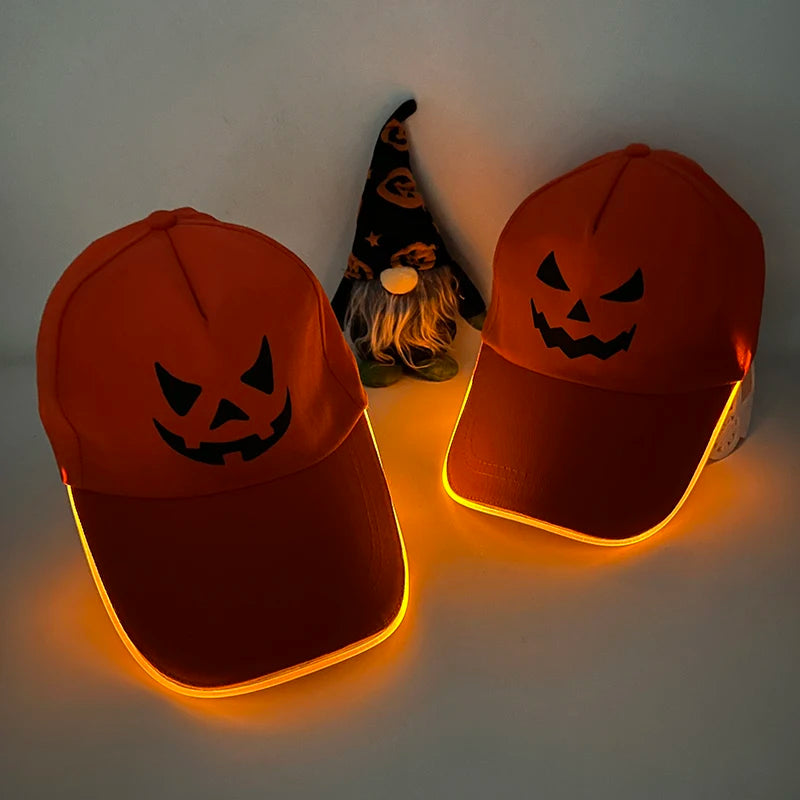 LED Light Up Baseball Hat που αναβοσβήνει λάμψη RAVE Party Cap Halloween Trick ή Treat Funny Pumpkin Hat για Man Women Cosplay Costume