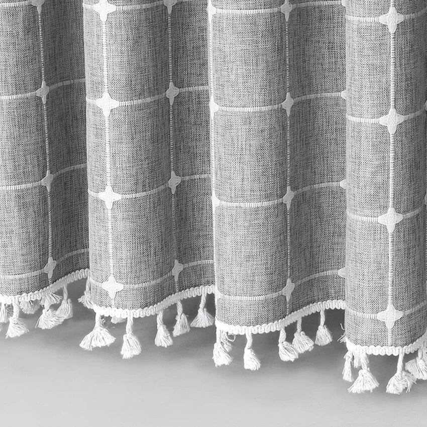 Jacquard linnen douchegordijn met kwastjes Noordse waterdichte dikke badgordijnen voor badkuipbadbadkap met haken met haken