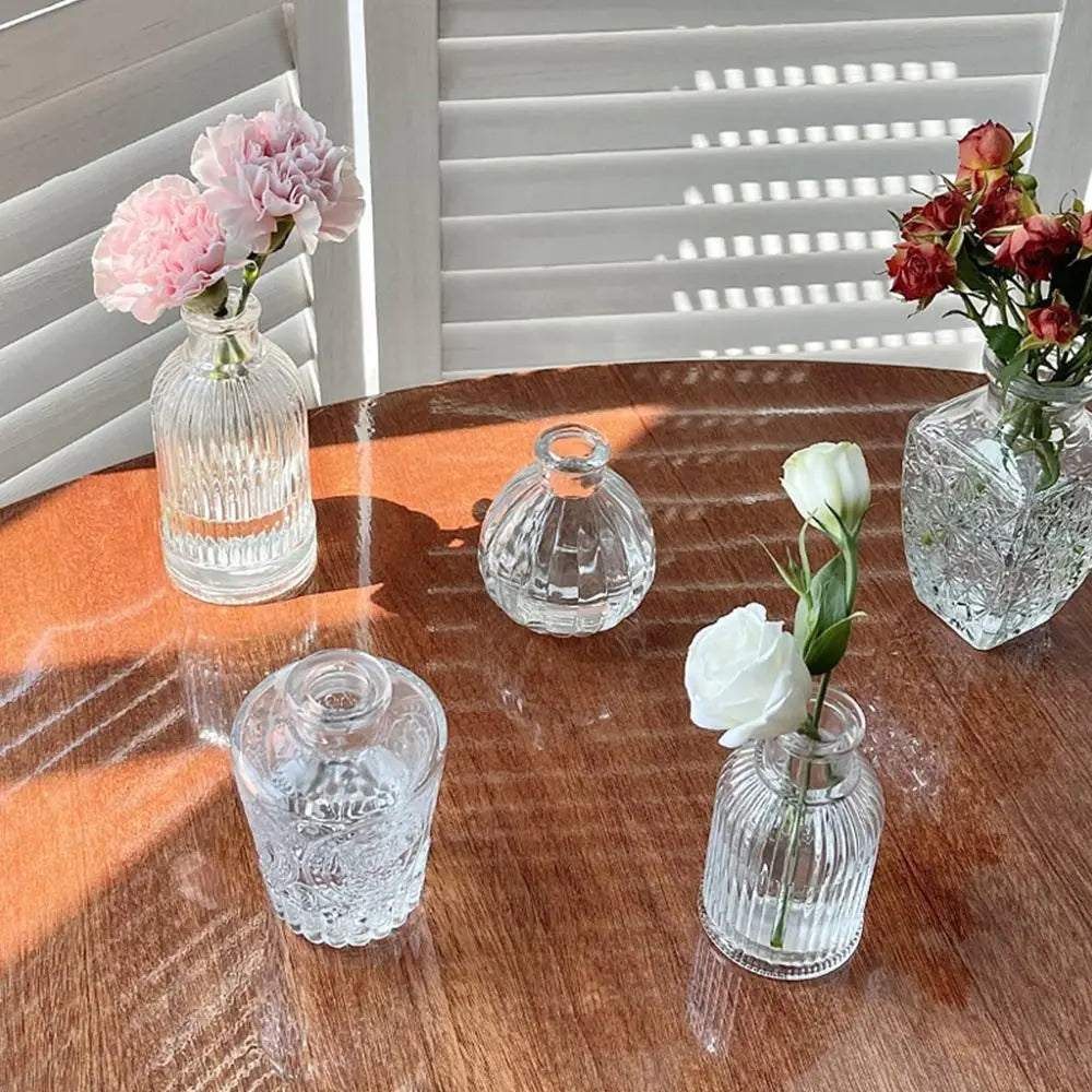 Vintage Relief Vase Ins Mini Glass Vase Transparent Hydroponic Plant Vase Desktop Ornamenter Bryllupsfest Levering Homeindretning