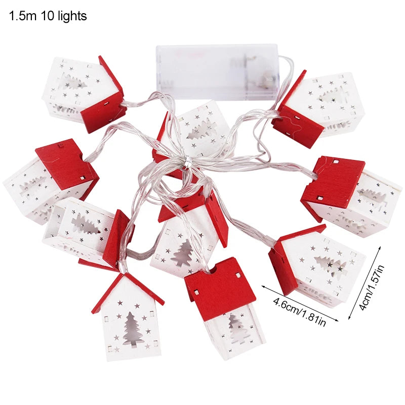 Коледна дървена къща LED струна светлина Xmas Tree Висящо орнамент 2024 Коледна украса за домашни деца Нова година Подарък Navidad
