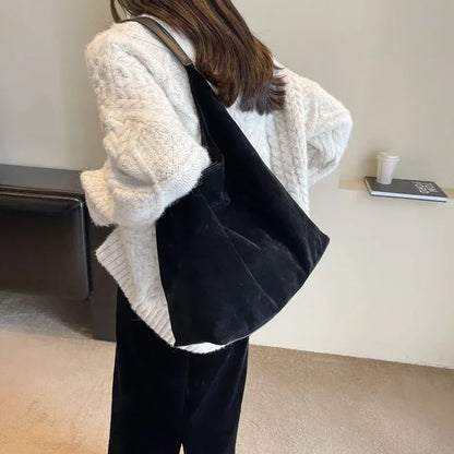 Vintage Women's Täsch grousst Kapazitéit Suede Schëllerbeutel TAppent Faarf einfach Casual Pendler Bag