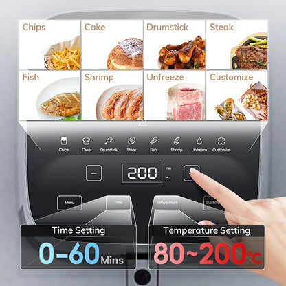 Miui 5l Air Fryer, Electric Hot Fryer Oven Oilless Cooker With Touch Control & Nonstick Basket & Synlig Window, Familiestørrelse