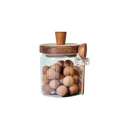 Glas versiegelt Jar fënnef Grains Kaffi an Téi Späichere kënnen mat Holzfloofsaison Kichen Fiichtegkeete-Beweis späicheren