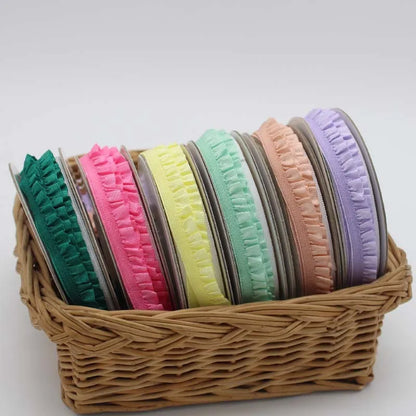 5yards 10mm Pleated Tapes Stretch Lace Trims Ribbons DIY Elastic Ruffle Band Baby Hairband Belt Shoes Decorative Craft Supplies