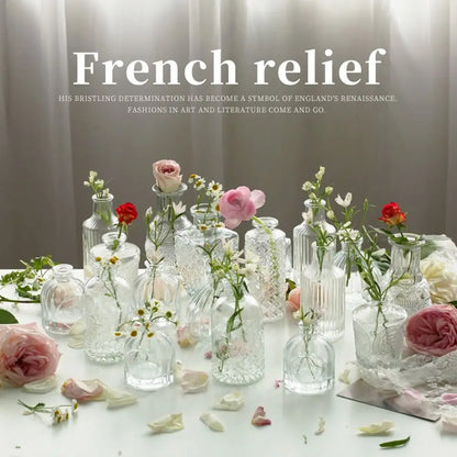 Vintage Relief Vase Ins Mini Glass Vase Transparent Hydroponic Plant Vase Desktop Ornamenter Bryllupsfest Levering Homeindretning